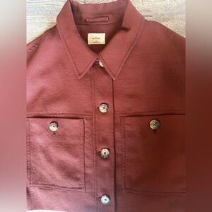 Aritzia Wilfred Cropped Red Burgundy Button Up Jacket Quiet Luxury